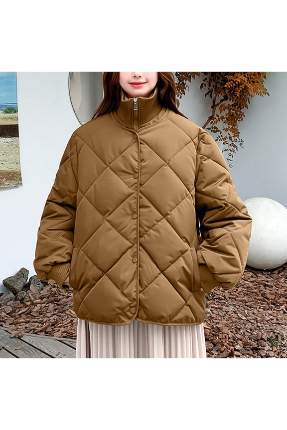 Winter Jackets For Women Waffle Plaid Jacket Lightweight Solid Color Warm Thermal Long Sleeves Winter Fashion Comfortable Outerwear Coat Water-Resistant Daily Essentials