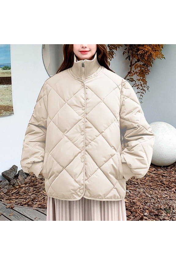 Winter Jackets For Women Waffle Plaid Jacket Lightweight Solid Color Warm Thermal Long Sleeves Winter Fashion Comfortable Outerwear Coat Water-Resistant Daily Essentials