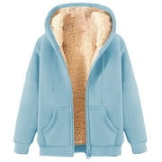 Lenago Winter Jackets for Men Plus Size Winter Long Sleeved Cardigan Pockets Warm Plush Hooded Jacket Fleece Sweater Coat Coat for Men