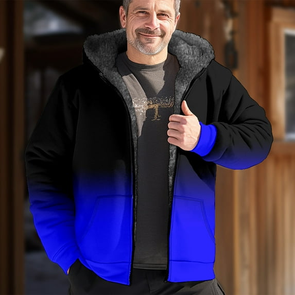 Lenago Winter Jackets for Men Plus Size Zipper Casual Hooded Thicken Print Long Sleeve With Pocket Jacket Coat for Men