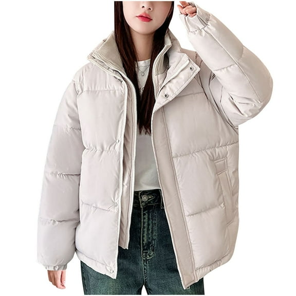 Lenago Winter Puffer Jackets For Women Long Sleeve Jacket With Stand Collar Warm Thermal Winter Outerwear Breathable Quilted Down Jackets Casual Daily Essentials Outfit