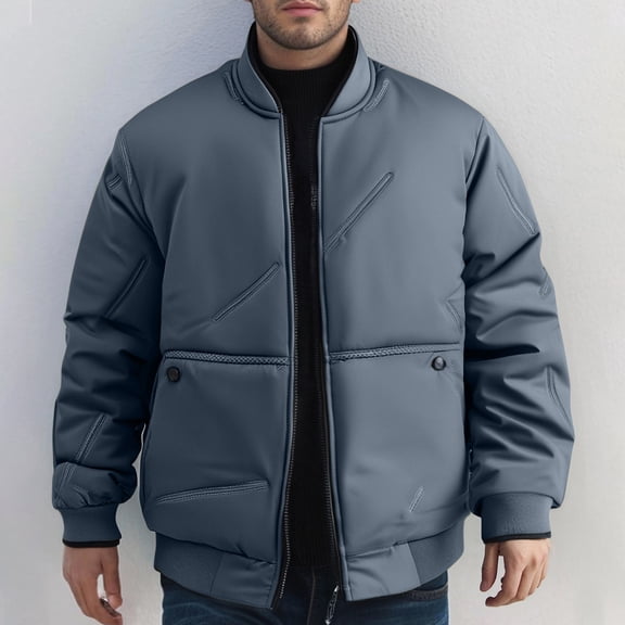 Lenago Winter Quilted Jackets For Men Solid Color Long Sleeve Puffy Coat Jackets Water Resistant Windproof Insulated Outerwear Zip Up Cold Weather Fashion Jacket