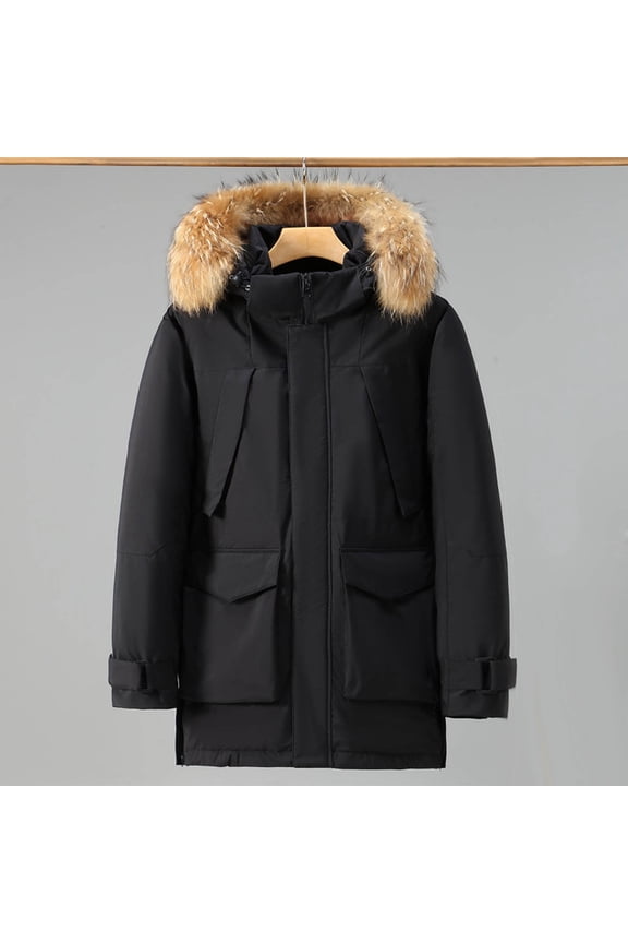 Winter Quilted Jackets For Men Warm Parka Jacket With Faux Fur Fleece Lining Thermal Winter Fashion Outerwear Joint Color Men'S Overcoat Quilted Thicken Puffer Jacket