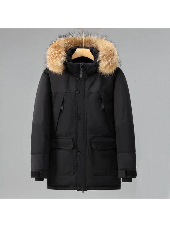 Winter Quilted Jackets For Men Warm Parka Jacket With Faux Fur Fleece Lining Thermal Winter Fashion Outerwear Joint Color Men'S Overcoat Quilted Thicken Puffer Jacket