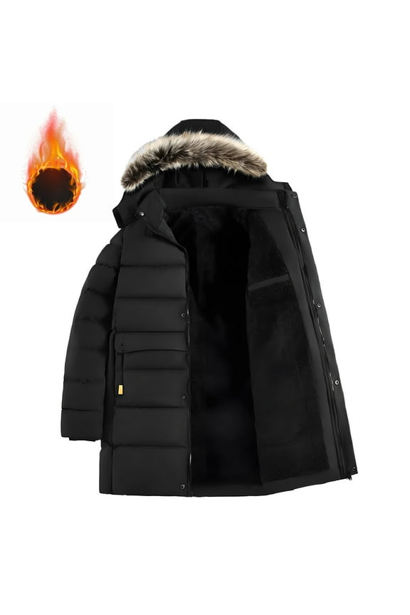 Winter Quilted Jackets For Men Warm Parka Jacket With Faux Fur Fleece Lining Thermal Winter Fashion Outerwear Solid Color Men'S Overcoat Quilted Thicken Puffer Jacket