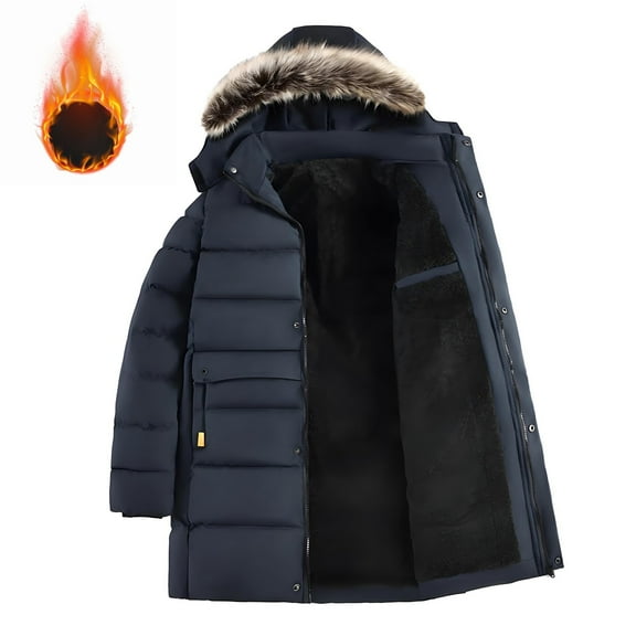Lenago Winter Quilted Jackets For Men Warm Parka Jacket With Faux Fur Fleece Lining Thermal Winter Fashion Outerwear Solid Color Men'S Overcoat Quilted Thicken Puffer Jacket