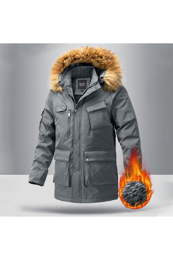 Winter Quilted Jackets For Men Warm Parka Jacket With Faux Fur Fleece Lining Thermal Winter Fashion Outerwear Solid Color Men'S Overcoat Quilted Thicken Puffer Jacket