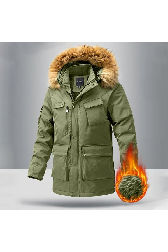 Winter Quilted Jackets For Men Warm Parka Jacket With Faux Fur Fleece Lining Thermal Winter Fashion Outerwear Solid Color Men'S Overcoat Quilted Thicken Puffer Jacket