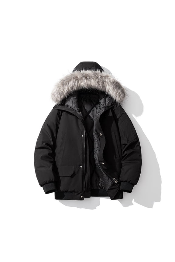 Winter Quilted Jackets For Men Warm Parka Jacket With Faux Fur Fleece Lining Thermal Winter Fashion Outerwear Solid Color Men'S Overcoat Quilted Thicken Puffer Jacket