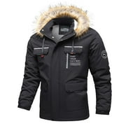 Lenago Winter Quilted Jackets For Men Warm Parka Jacket With Faux Fur Fleece Lining Thermal Winter Fashion Outerwear Solid Color MenS Overcoat Quilted Thicken Puffer Jacket