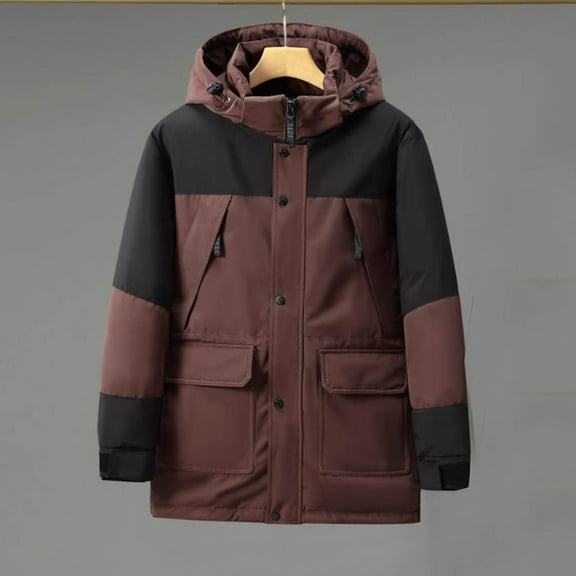 Lenago Winter Quilted Jackets For Men Warm Parka Jacket With Fleece Lining Thermal Winter Fashion Outerwear Joint Color Men'S Overcoat Quilted Thicken Puffer Jacket