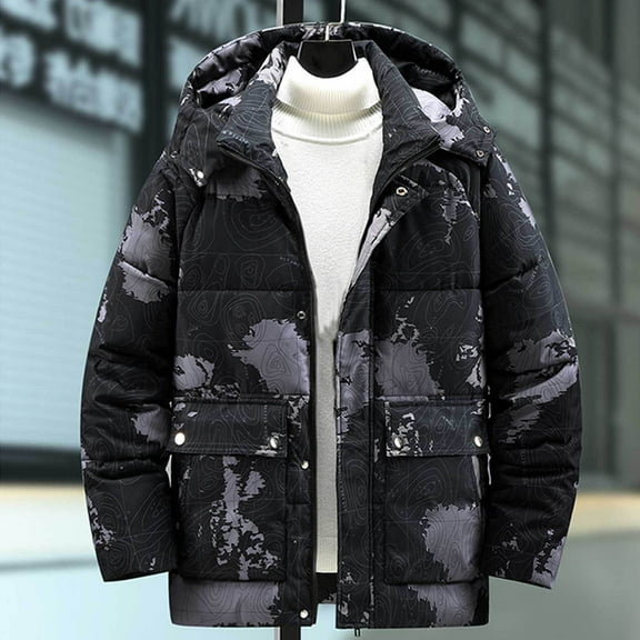 Lenago Winter Quilted Jackets For Men Warm Parka Jacket With Fleece Lining Thermal Winter Fashion Outerwear Joint Color Men'S Overcoat Quilted Thicken Puffer Jacket