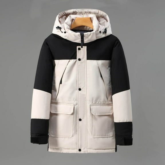 Lenago Winter Quilted Jackets For Men Warm Parka Jacket With Fleece Lining Thermal Winter Fashion Outerwear Joint Color Men'S Overcoat Quilted Thicken Puffer Jacket