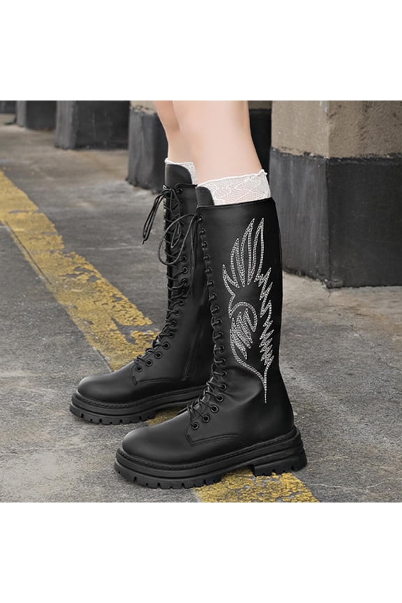 Winter Women's Knee-Length Boots Chunky Block Boots with Side Zip Elastic Faux Leather Boots for Women Solid Casual Fall Winter Fashion Shoes