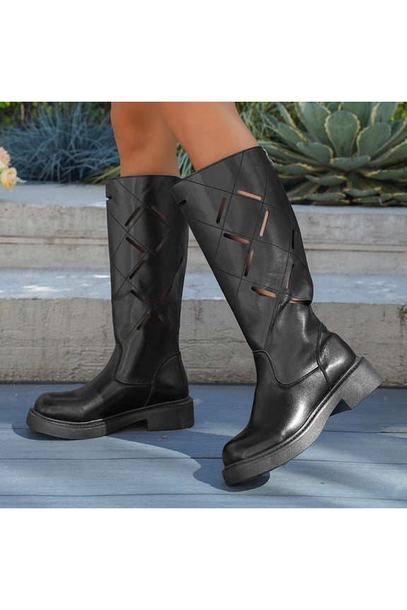 Winter Women's Over-the-Knee Boots Stretch Calf Round Toe Side Zipper Platform Tall Boots Fall Comfort Long Boots Fall Winter Effortless Party Boots