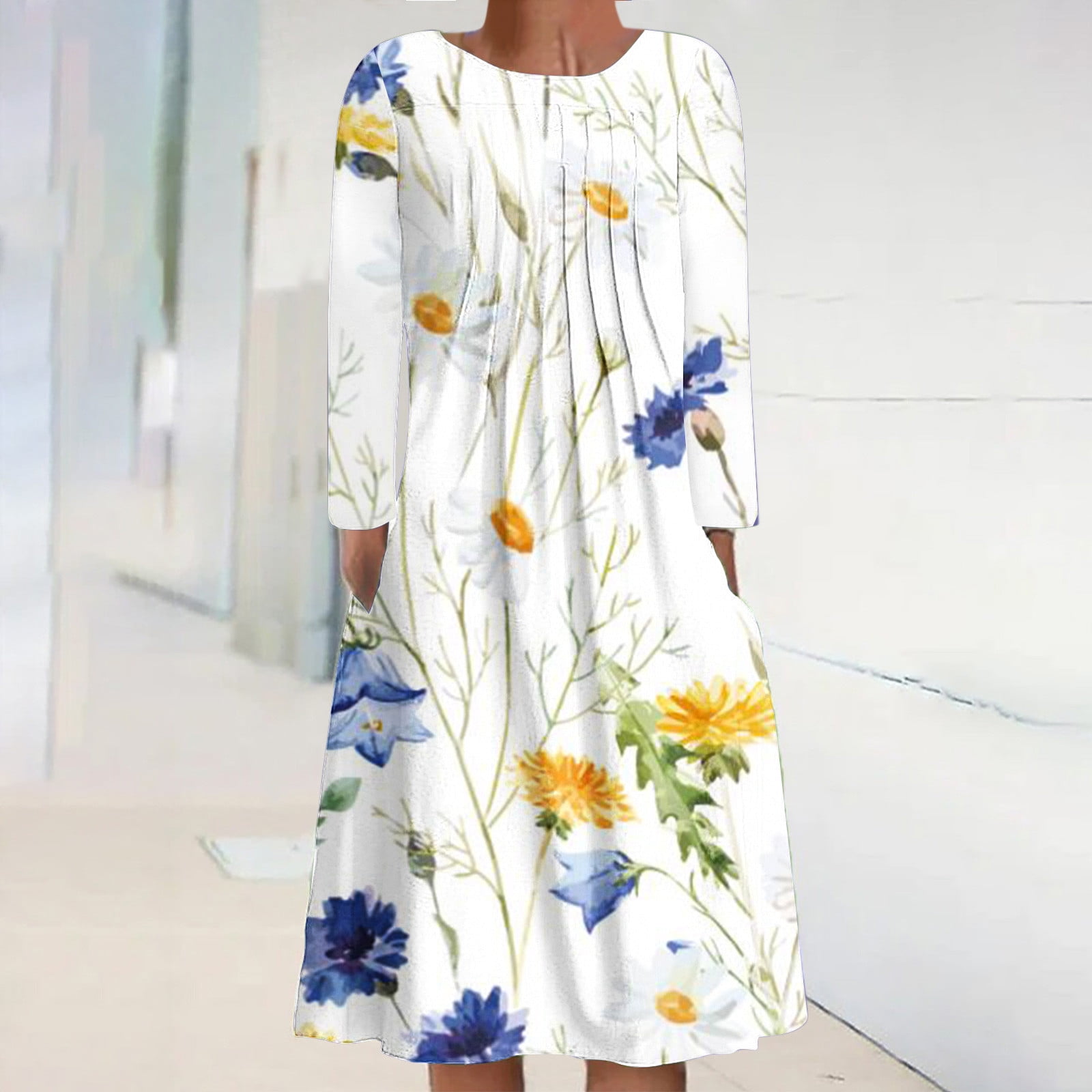 Lenago Women 2023 Fall Dress Plus Size Casual Round Neck Long Sleeve