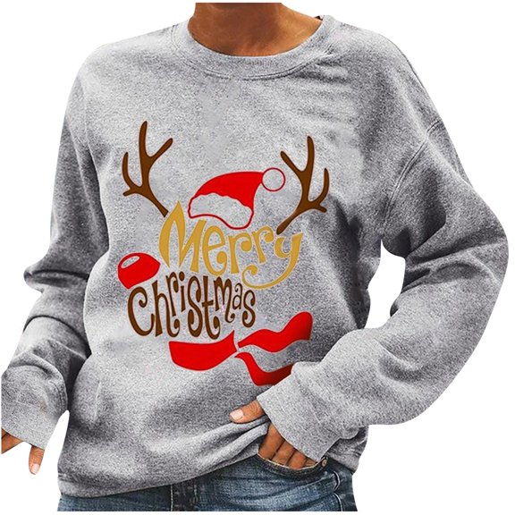 Lenago Women Christmas Printed Pullover O-Neck Long Sleeve Blouse Tops Sweatshirt
