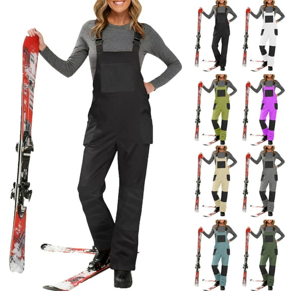 Women Fashion Casual Thick Bib Snow Pants Snowboard Skisuit Outdoor Sports Zipper Ski Suit Women's Snow Ski Overalls Windproof Insulated Romper Snowpants