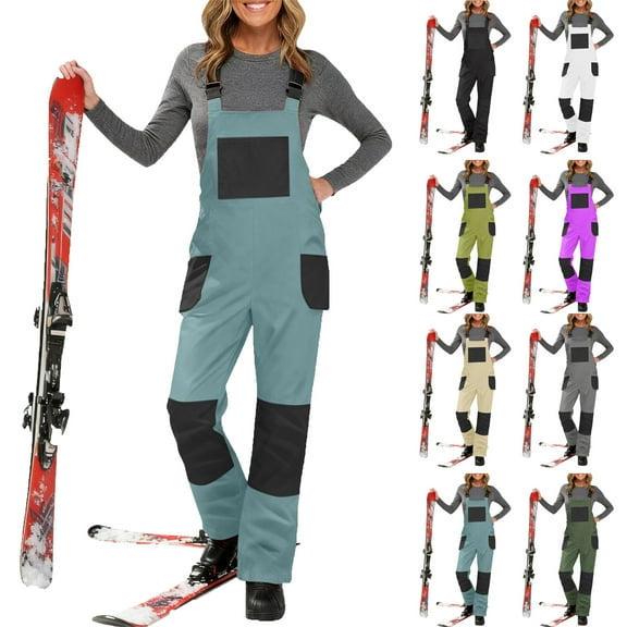 Women Fashion Casual Thick Bib Snow Pants Snowboard Skisuit Outdoor Sports Zipper Ski Suit Women's Snow Ski Overalls Windproof Insulated Romper Snowpants