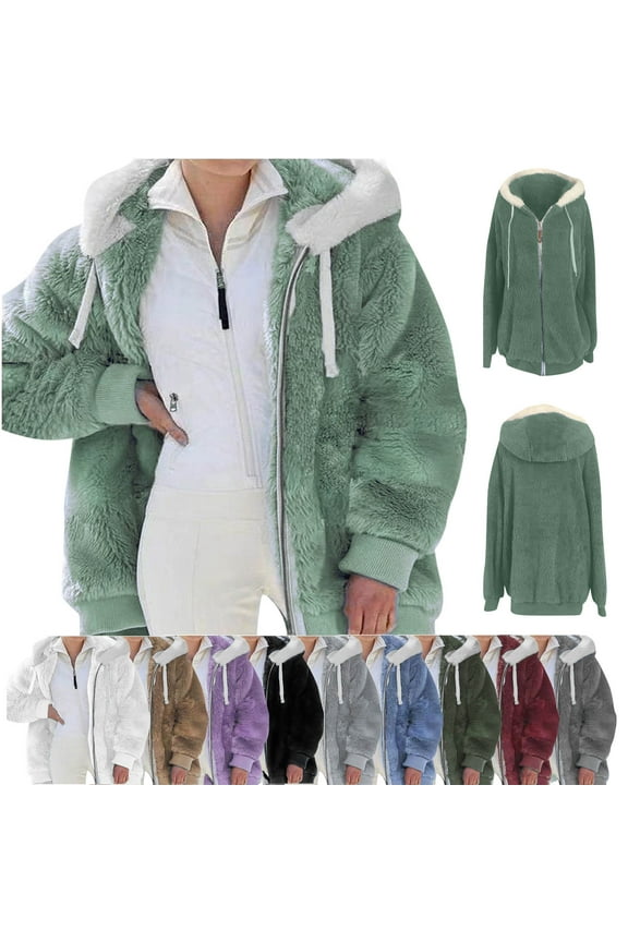Lenago Women Fleece Hoodie Sweatshirt Plus Size Fashion Zipper V-Neck Pullover Tops Long Sleeve Hooded Blouse Sweatshirt Winter Warm Outwear S-5XL