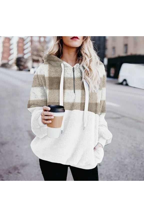 Women Fleece Hoodie Sweatshirt Plus Size Fashion Zipper V-Neck Pullover Tops Long Sleeve Hooded Blouse Sweatshirt Winter Warm Outwear S-5XL