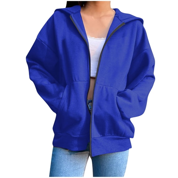 Lenago Women Hoodies,Jacket For Women Solid Color Zip Oversized Hoodies Fleece Sweatshirts Long Sleeve Zipper Neck Sweaters Pullover Fall Outfits With Pocket Hoodies For Women Sports Coat For Women