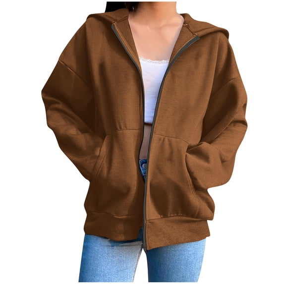 Lenago Women Hoodies,Jacket For Women Solid Color Zip Oversized Hoodies Fleece Sweatshirts Long Sleeve Zipper Neck Sweaters Pullover Fall Outfits With Pocket Hoodies For Women Sports Coat For Women