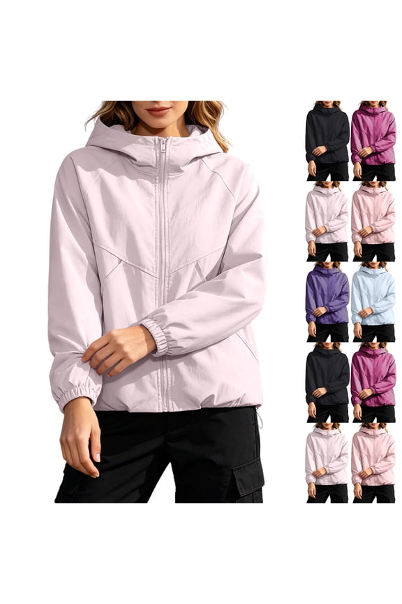 Women Relaxed Fit Wind Resistant Hooded Jacket Long Sleeve for Spring Fall Daily Commute Work Outdoor Activities Multiple Colors