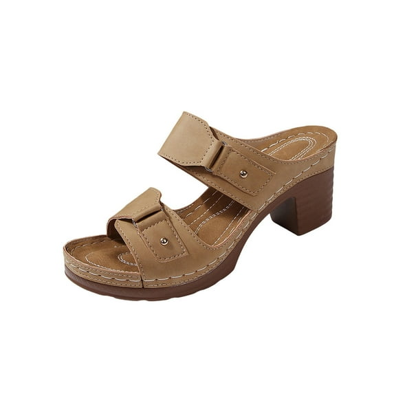 Lenago Women Sandals Casual Comfortable Plus Size Solid Color Round Toe Open Toe Heel High-Heeled Sandals 42