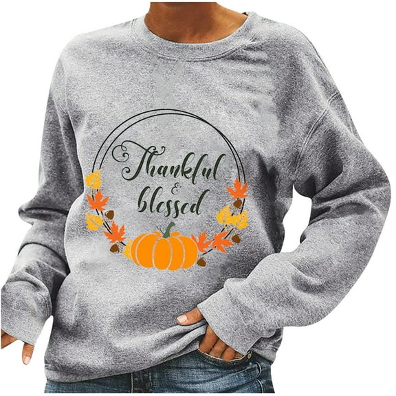 Lenago Women Thanksgiving Day Printed Pullover O-Neck Long Sleeve Blouse Tops Sweatshirt