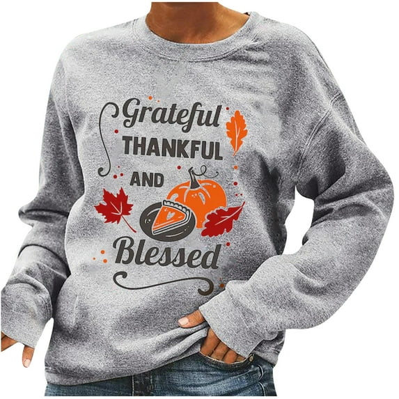 Lenago Women Thanksgiving Day Printed Pullover O-Neck Long Sleeve Blouse Tops Sweatshirt