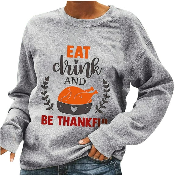Lenago Women Thanksgiving Day Printed Pullover O-Neck Long Sleeve Blouse Tops Sweatshirt
