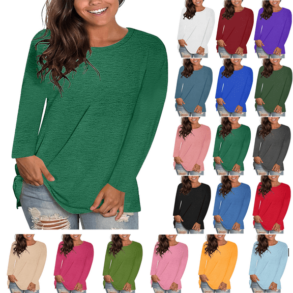 Womens Tops Trendy Lenago Women's Fashion Causal Solid Loose Long Sleeve T-shirt Plus Size Pullover Tops Clothes under $5.00