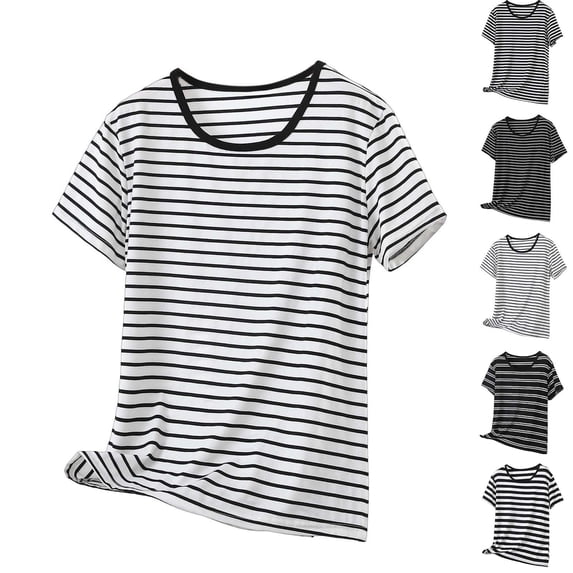Lenago Women Tops Womans Tops Womens Toos Women's Tops Fashion Women's Summer Short Sleeve Round-Neck Comfy Solid Regular Tops White S