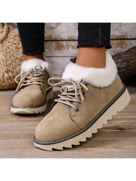Women's Ankle Boots Winter Snow Waterproof Boots with Faux Fur Lined Flat Comfortable Platform Wide Width Available Mid-calf Winter Boots Outdoors Footwear