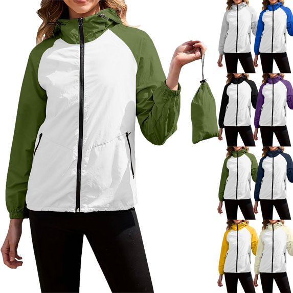 Lenago Women's Colorblock Packable Waterproof Hooded Fashion Outdoor Jacket