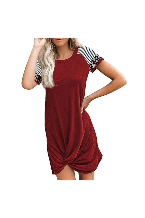 Lenago Women's Crewneck Short Sleeve Standard-Fit Midi T - Shirt Dress