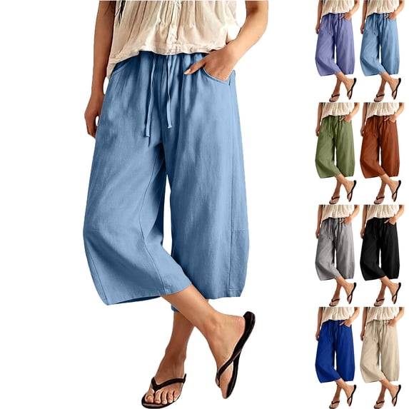 Lenago Women's Cropped Tapered Pants with Pockets Loose Fit Flattering Capri Trousers for Curvy Figures Daily Commute