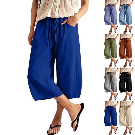 Lenago Women's Cropped Tapered Pants with Pockets Loose Fit Flattering Capri Trousers for Curvy Figures Daily Commute