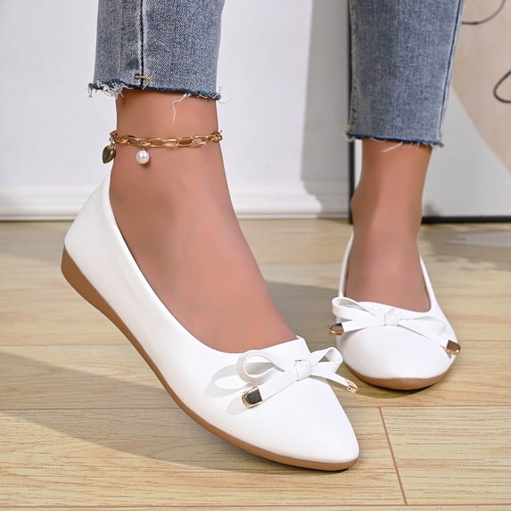 Lenago Women's Fashion Ballet Flats Soft Knitted Breathable Plus Size Ladies Slip on Office Ballet Shoes Summer Vacation Beach Fashion White US9.5