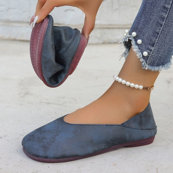 Lenago Women's Knit Ballet Flats Shoes Faux Suede Pointed Toe Ballet Dressy Flats Comfortable Slip On Walking Shoe Daily Casual Essentials Beach Vacation Blue US5.5