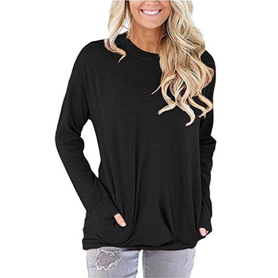 Lenago Women's Long Sleeve Casual Sweatshirt Pullover Loose Tunic Shirts Blouse Tops O-Neck Solid With Pocket S-2XL