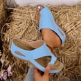 thumbnail image 1 of Lenago Women's Open Toe Mules Sandals Cross Strap Wedge Heel Slides Casual Comfortable Slip On Dressy Walking Shoes for Summer Work Party Outdoor Light Blue 6, 1 of 9