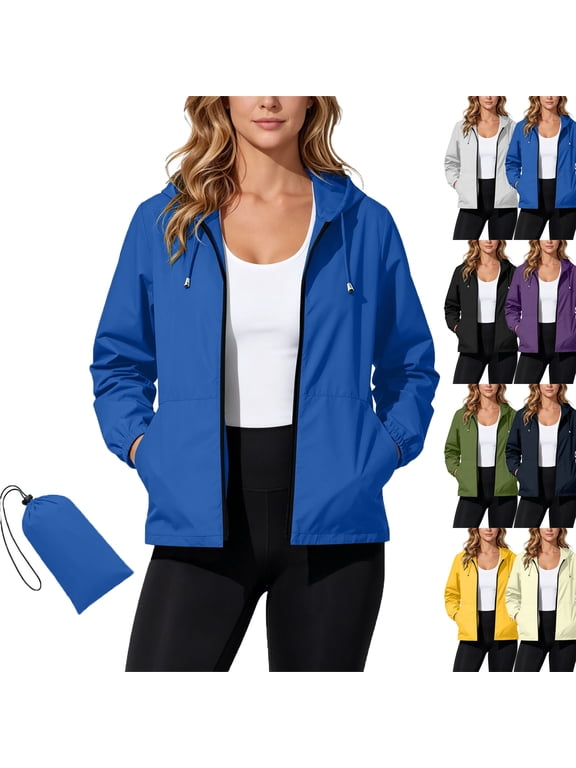 Women's Packable Waterproof Hooded Travel Jacket with Storage Pouch