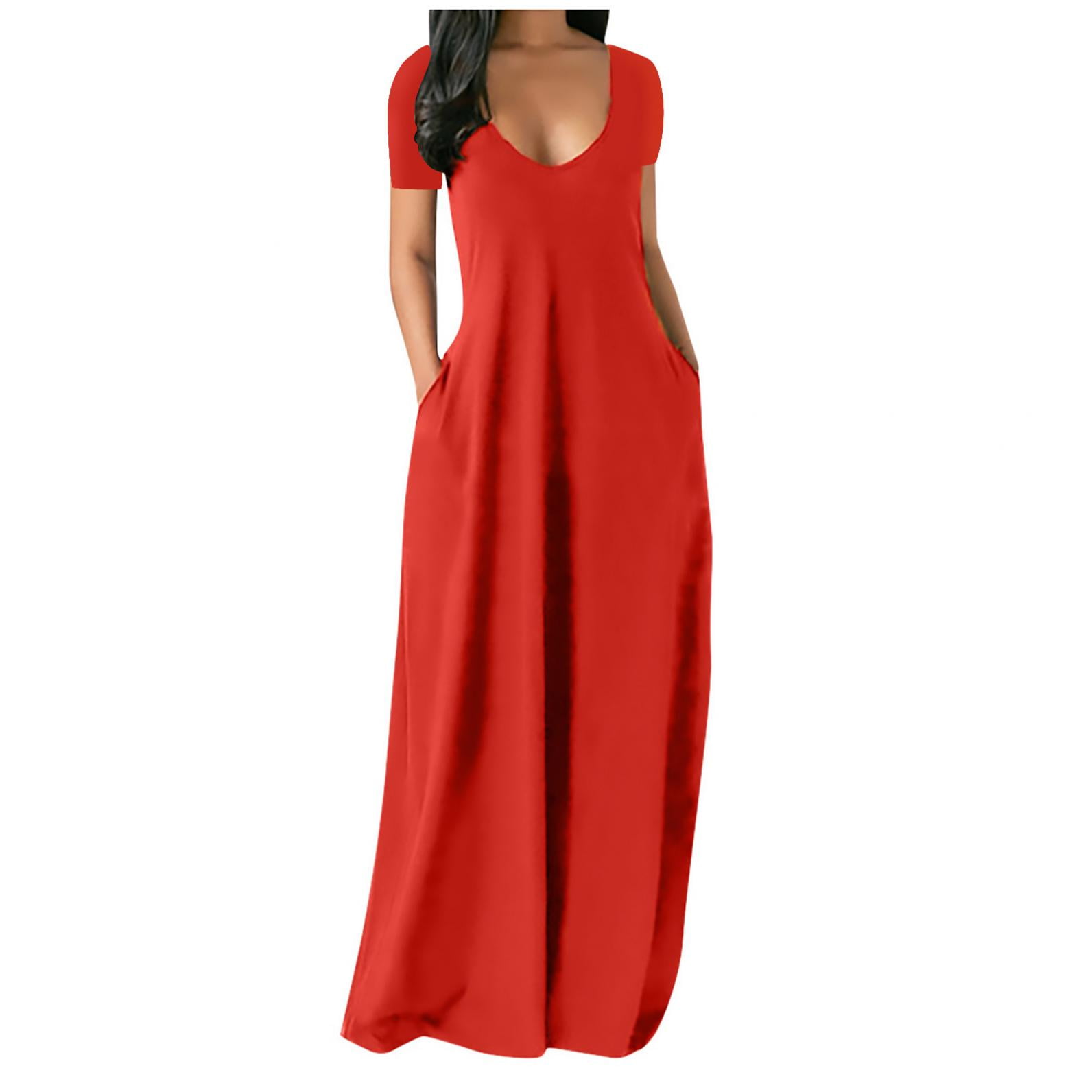 Lenago Women's Plus Size Deep V-Neck Standard-Fit Short Sleeve Solid Maxi Party Dress - image 1 of 6