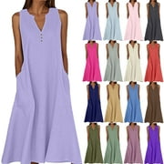 LENAGO Women's Plus Size Deep V-Neck Standard-Fit Short Sleeve Solid Maxi Party Dress