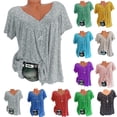 thumbnail image 1 of Lenago Women's Plus Size Floral Printed Short Sleeve V-Neck T-Shirt Pleated Casual Flowy Tunic Blouse Tops, 1 of 5
