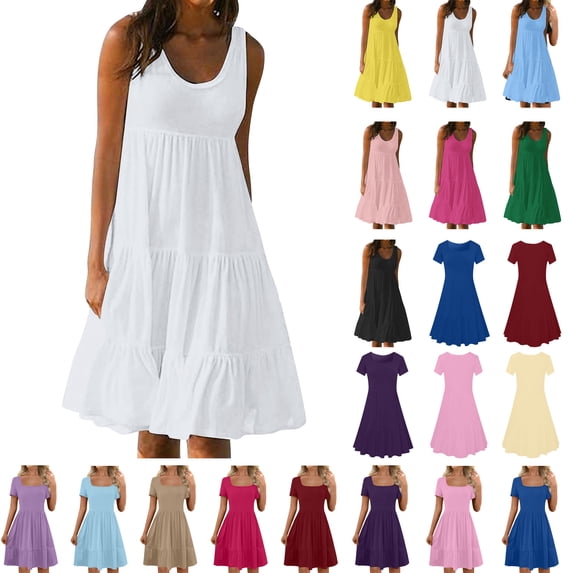 Lenago Women's Plus Size Summer Dresses Fashion Holiday Summer Solid Color Sleeveless Party Beach Dress