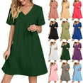 thumbnail image 1 of Lenago Women's Plus Size Summer Dresses High Waisted Fashion Holiday Summer Solid Color Short Sleeve Army Green Dresses Party Beach Dress, 1 of 9