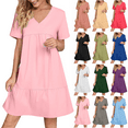 thumbnail image 1 of Lenago Women's Plus Size Summer Dresses High Waisted Fashion Holiday Summer Solid Color Short Sleeve Pink Dresses Party Beach Dress, 1 of 9